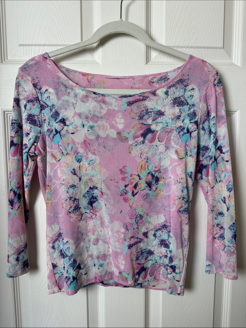 Dana Buchman Pink Floral Boatneck Long Sleeve Top
